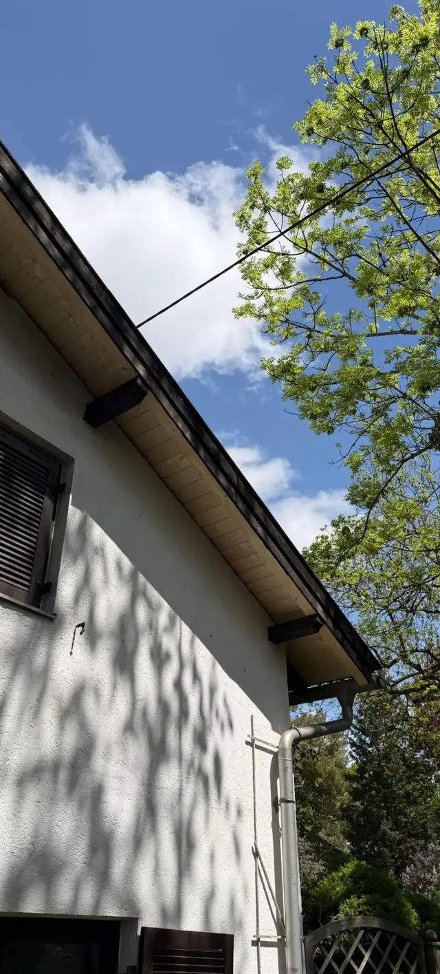 Neu ausgeführte helle Dachuntersicht an einem Wohnhaus